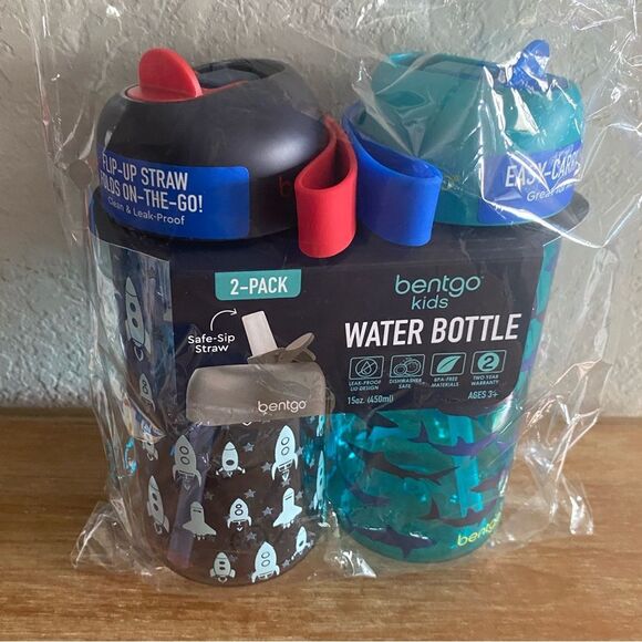 Bentgo Kids Water Bottle 2-Pack Leak-Proof BPA-Free 15oz Cup Straw Rockets - Picture 4 of 6